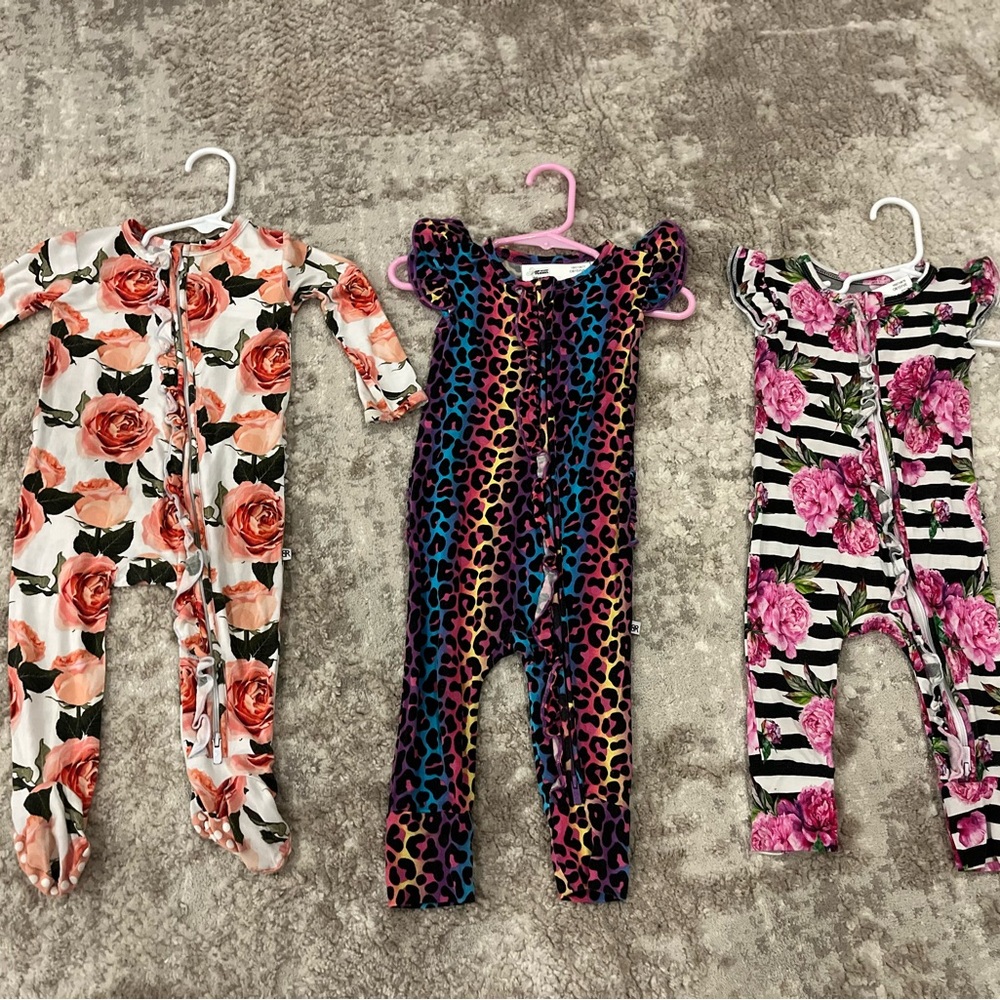 Colorful Floral and Leopard Kids Bodysuit Set